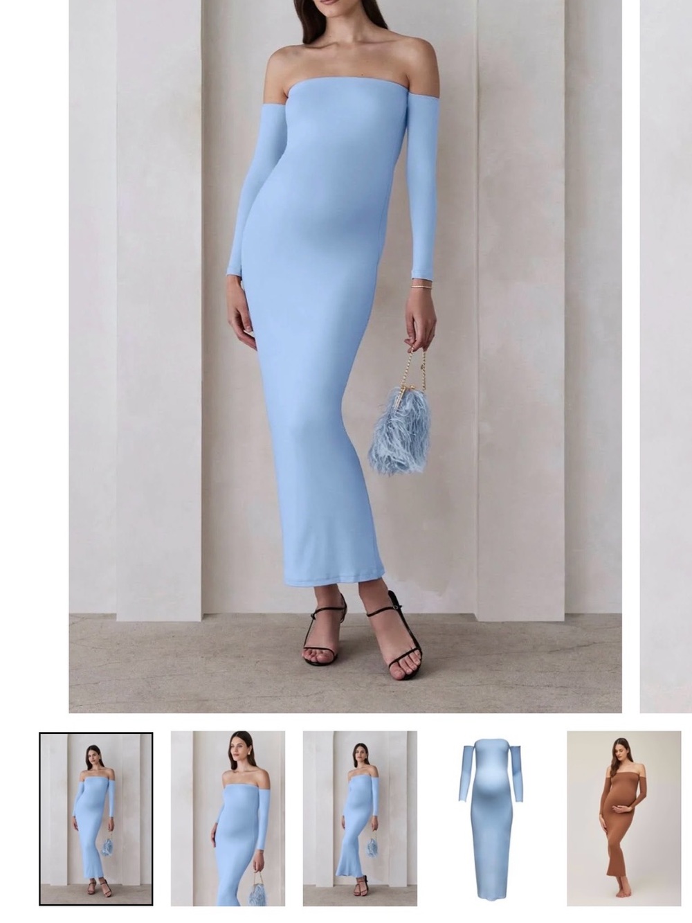 Off-the-Shoulder Long Sleeve Maternity Dress in Powder Blue